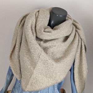 Fluffy XL women&#39;s triangular scarf - beige - cozy scarf for women - wool-viscose - warm winter scarf - gift for her - Christmas