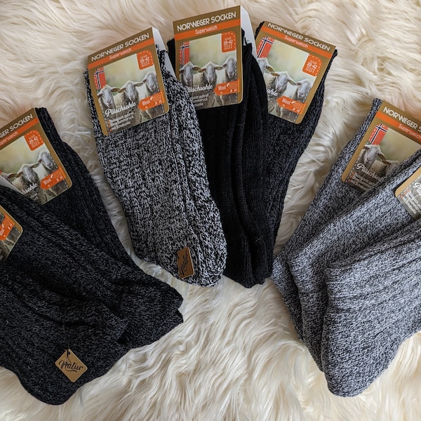 3 Paar Norweger Socken  Schafwolle Plüschsohle Ohne Gummidruck venenfreundlich weich wärmend Wintersocken  39/42 - 43/46