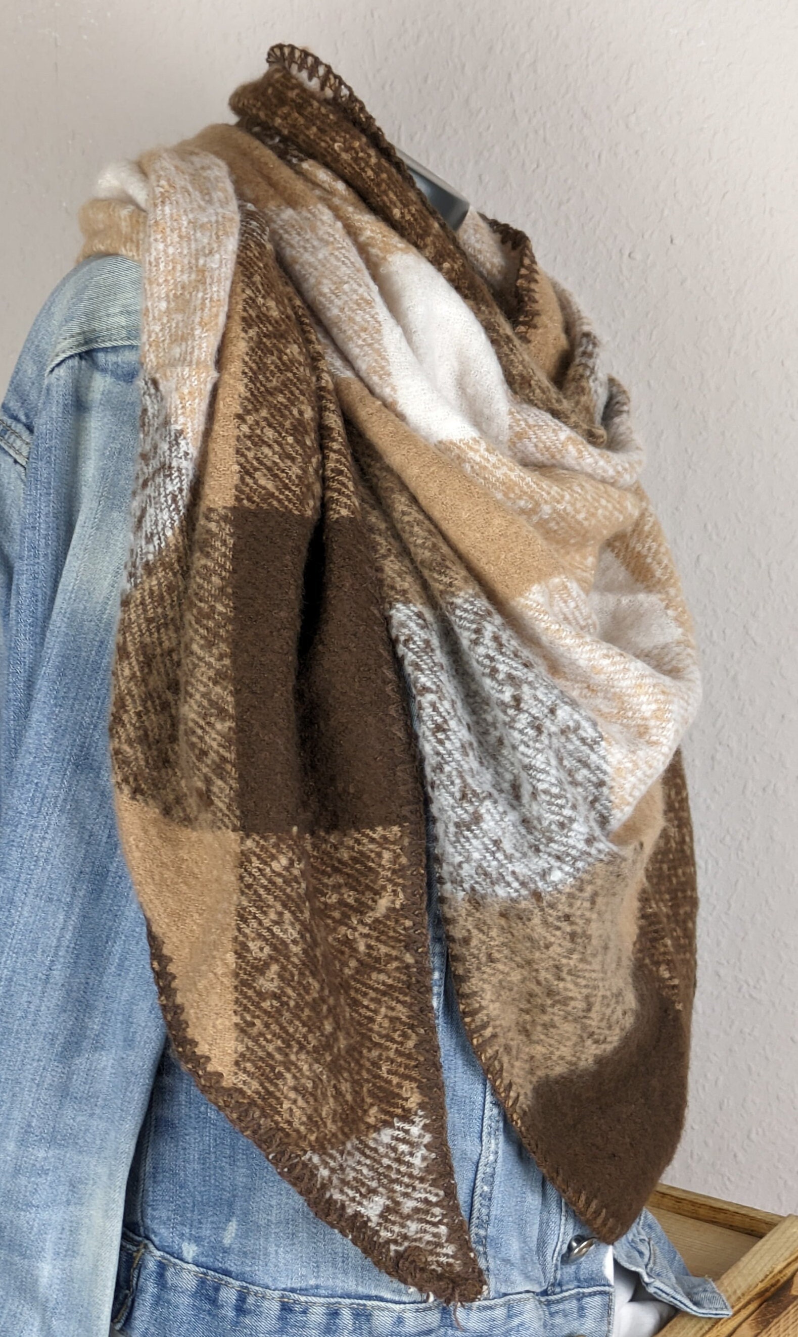 にー XXL Triangular Scarf KARO Wool-viscose Ladies Fleece Scarf