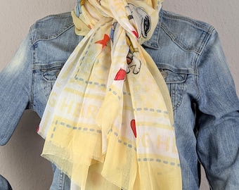 Snoppy Schal, Viskose-Seide Damen Halstuch, Comic Schal, Cartoon, pastell Töne, trendiger Schal, leichtes dünnes Halstuch, Geschenk für Sie