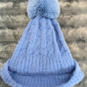 Women's knitted hat with faux fur bobblelined winter hatbeanie wool hatfaux fur linedbobble hatgift for her image 8