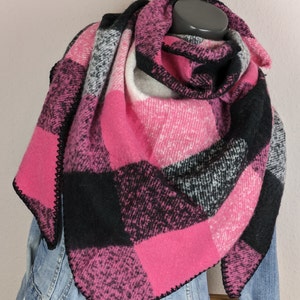 XL triangular scarf checked wool-viscoseFluffy scarf checkedWinter scarf cuddly scarf woven scarfGift for herBirthday image 1