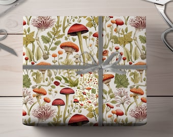 Mushroom Wrapping Paper & Gift Tag Set: Botanical Print