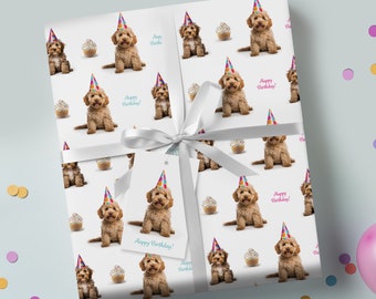 Cockapoo Birthday wrapping paper and gift tag set, Cockapoo gifts, Cockapoo gift ideas, Cockapoos