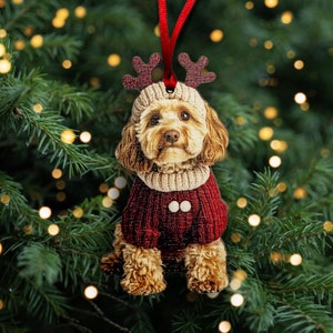 Cockapoo Reindeer Christmas Tree Decoration: Hand-Tied Ribbon