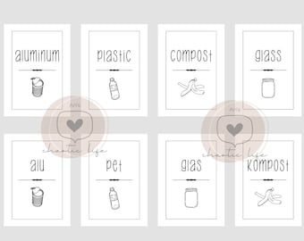 labels for recycle bins separating waste digital files ENGLISH