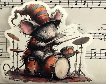 Percussion Scrappy Drumset Mouse 3” Sticker