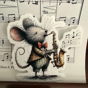 Saxaphone bowtie mouse 3” sticker
