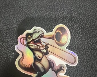 Trombone t-rex 3” holographic sticker
