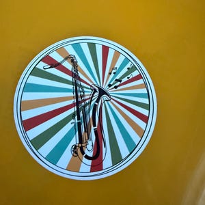 Saxaphone Retro Circle 3” sticker