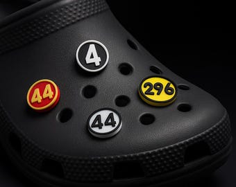 Customisable Numbers and colours Shoe / Clog Charm Style Accessories (For Football, Motorsport etc)