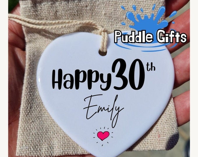 30th Birthday Gift For Friend, Personalised 30th Gift , Ceramic Heart