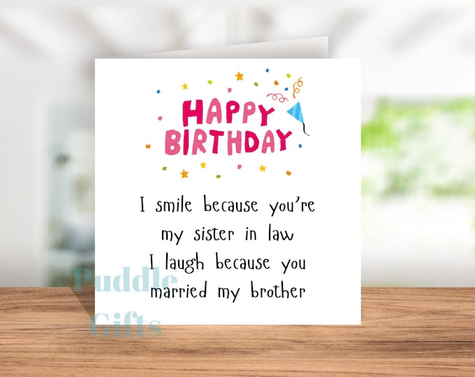 Sister In Law Birthday Card Funny Sis in law Card