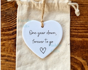 First Wedding Anniversary Gift One year down Couple  Husband Wife,  Ceramic heart