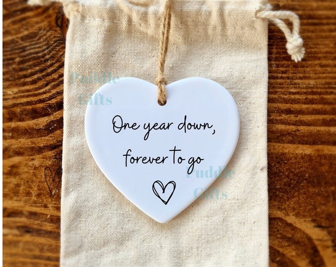 First Wedding Anniversary Gift One year down Couple  Husband Wife,  Ceramic heart