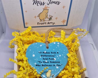 Personalised Teacher Thank you Gift, Winnie the Pooh Gift , It makes such a difference- blue