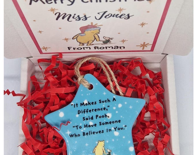 Christmas Teacher Gift Personalised Ceramic Ornament Winnie the Pooh Gift It makes such a difference Gift Box