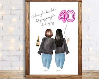 40th Birthday Best Friend personalised Print gift