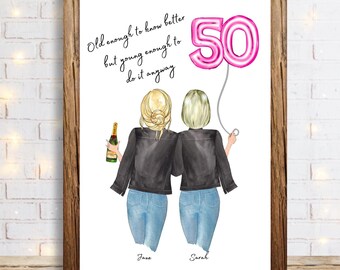 50th Birthday for her Best Friend personalised Print gift