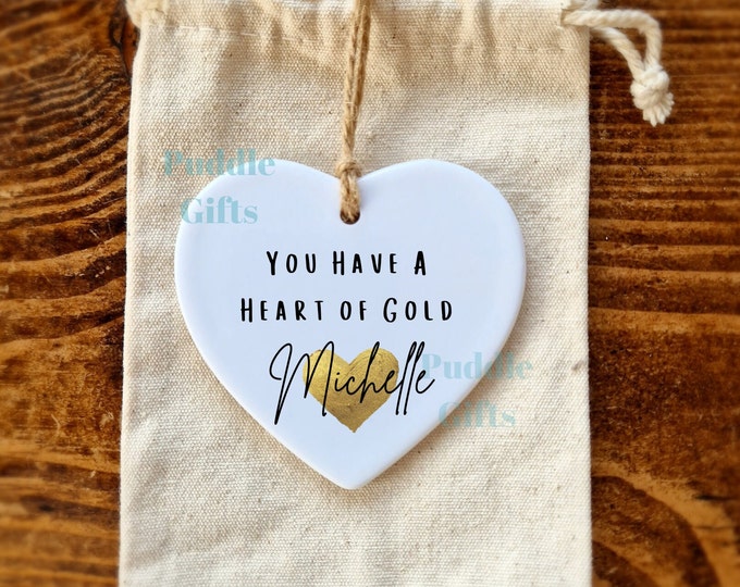 Heart of Gold, Personalised Thank you gift , Ceramic heart