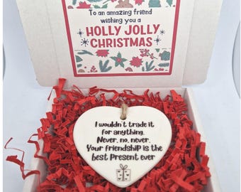 Special Friend Christmas Gift , Friendship Ornament Ceramic Heart