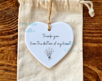 Thank you from the bottom of my heart, Ceramic heart Ornament