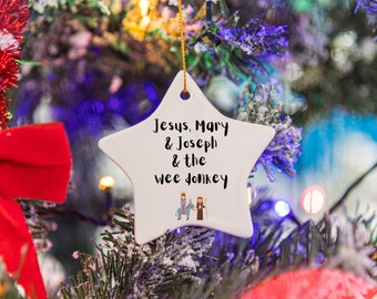 Funny Christmas Tree Ornament , Jesus , Mary, Joseph, Line of Duty