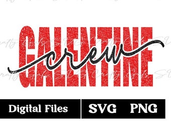 Könnte beinhalten: Rotes und schwarzes digitales Design mit dem Text "Galentine crew" in einer glitzernden Schrift.