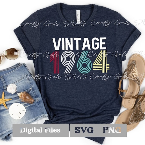 Vintage 1964 SVG, 60th Birthday Design, 1964 svg, vintage 1964 png, Cricut SVG, Sublimation Design Download.