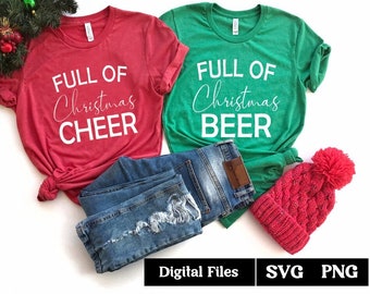 Pieno di allegria natalizia o birra SVG, design di allegria natalizia, coppia divertente Natale SVG, Cricut SVG, birra di Natale in formato SVG