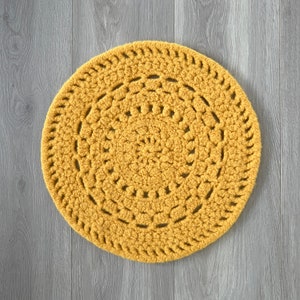 Yellow Easter wool seat cushion, floor seating, bench seat pad, crochet seat mat, chair cushion, handmade crocheted easter decor image 7