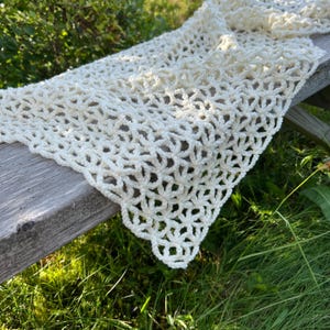 Handmade Chunky Crochet Scarf: Cream White Merino Wool Shawl