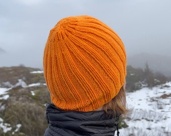 Hand made merino wool beanie, soft knitted merino wool hat, orange hat beanie for autumn winter spring