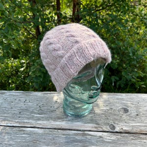 Hand Knit Alpaca Wool Beanie: Soft Pink Winter Hat