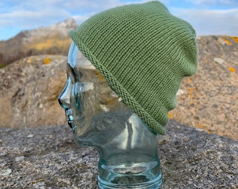 Hand made merino wool beanie, soft knitted merino wool hat, green hat beanie for autumn winter spring