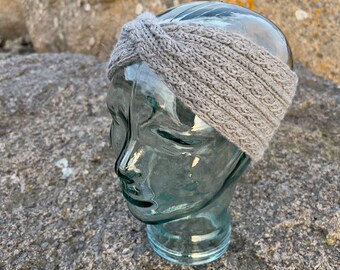 Hand made grey merino wool headband, soft knitted merino wool headband, headband for autumn winter spring