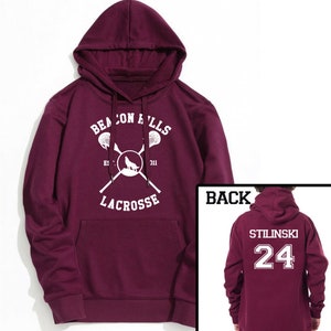  The Creating Studio Adult Stilinski 24 Beacon Hills Lacrosse  2-Sided Hoodie (Adult XS/Youth XL, Maroon) : Clothing, Shoes & Jewelry