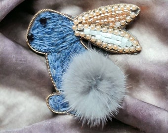 Embroidered rabbit brooch