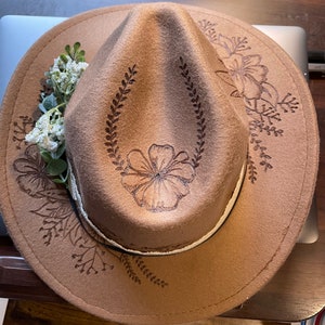 Flower and Leaves Burnt Felt Cowboy Hat