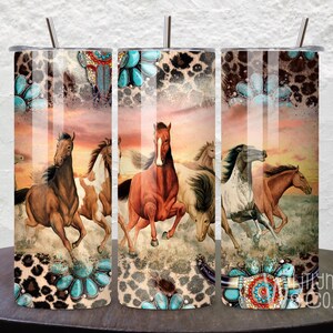 20oz Stainless Steel Skinny Tumbler, Horse Tumbler, Gift for Her, Tumbler with Lid & Straw, Sublimation Country Tumbler, Western Travel Mug