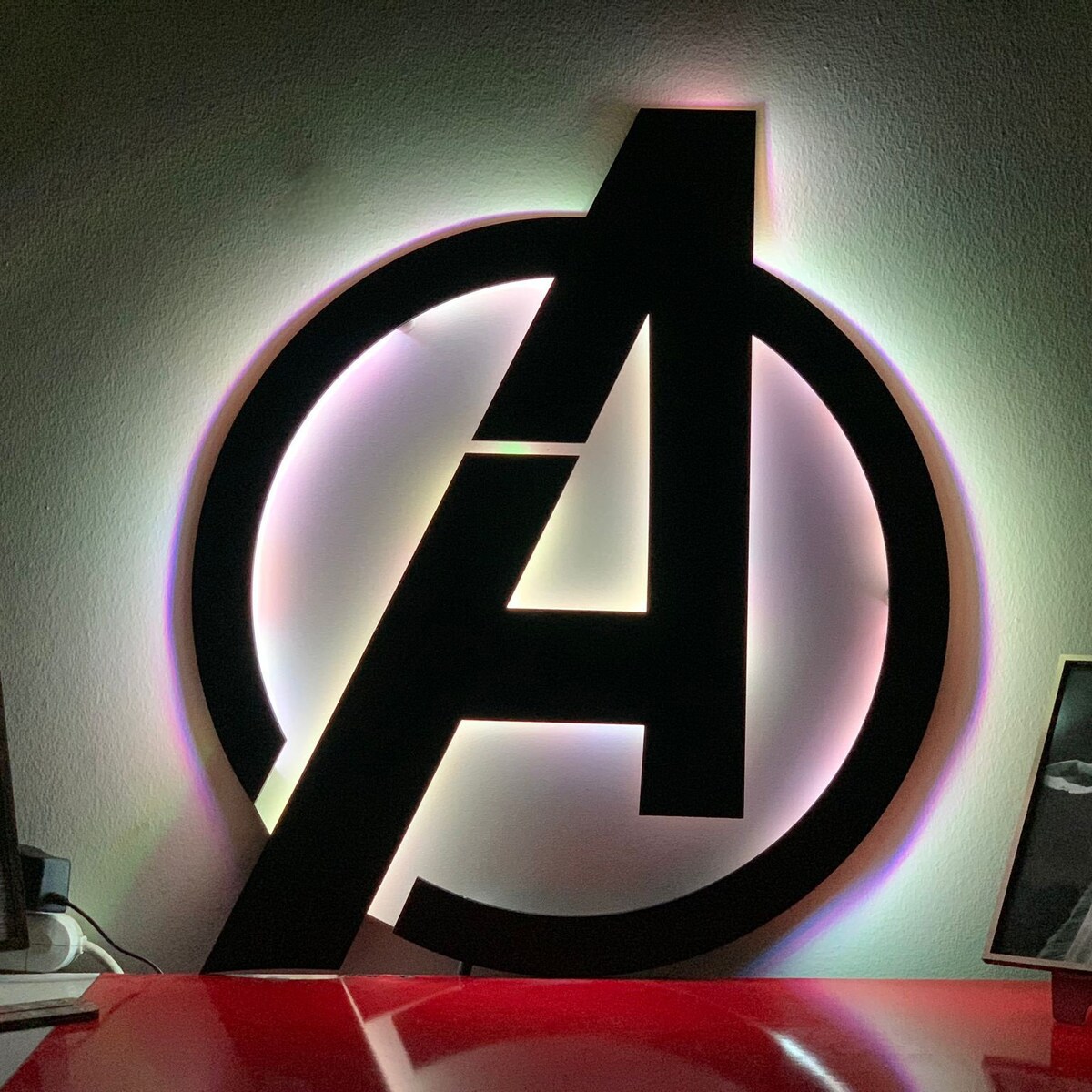 Avengers Logo Led Sign Lighted Avangers Lighted Frame Lighted Film Series Wall Decor Illuminated Avengers Logo Lighted Avengers Wall Decor