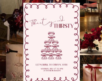 Burgunder Champagner Turm - Einladung zum 30. Geburtstag: Blush rosa elegant (druckbare digitale Vorlage)