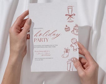 Urlaub Party Einladung | Bearbeitbare Canva Vorlage | Beige & rote Weihnachtseinladung