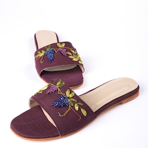 Silk embroidery handmade slippers for women, elegant handcrafted shoes and perfect gift for her on engagement, anniversary, or birthday.