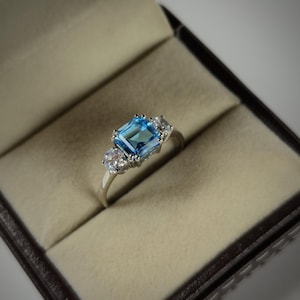 Emerald Cut Aquamarine Ring: 925 Sterling Silver Promise Ring