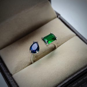 Sapphire & Emerald Two Stone Ring: Sterling Silver Toi et Moi Promise Ring