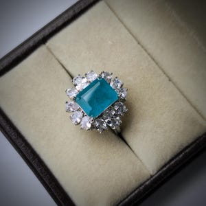 Emerald Cut Aquamarine Ring: 925 Sterling Silver Promise Ring