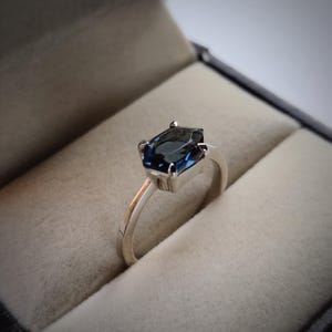 Hexagon London Blue Topaz Ring: 925 Sterling Silver Promise Ring
