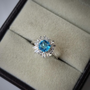 Blue topaz ring, cushion cut blue topaz, 925 sterling silver ring, november birthstone, proposal ring, birthday gift for her, promise ring