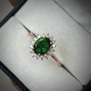 Oval Emerald Ring: 925 Sterling Silver May Birthstone